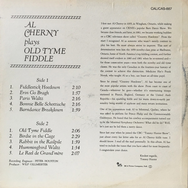 Al Cherny - Plays Old Tyme Fiddle (LP, Album, Mono) (Mint (M)) - Image 2