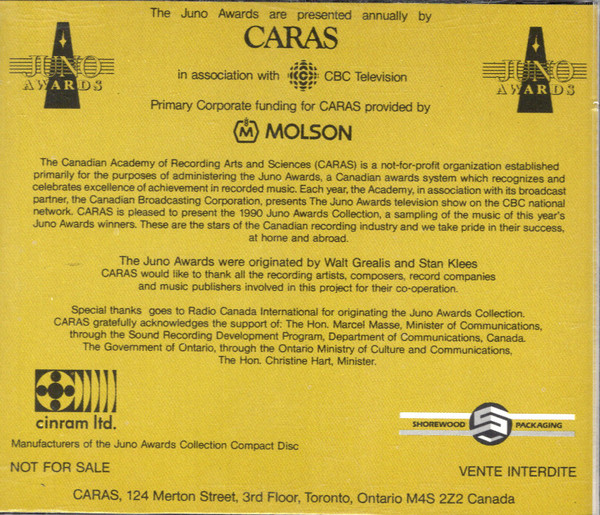 Various - The Juno Awards Collection 1990 (CD, Comp, Promo) (Near Mint (NM or M-)) - Image 2