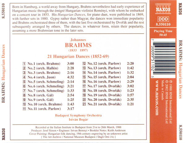 Johannes Brahms, Budapest Symphony Orchestra, István Bogár - Hungarian Dances (CD, Album, RE) (Near Mint (NM or M-)) - Image 3