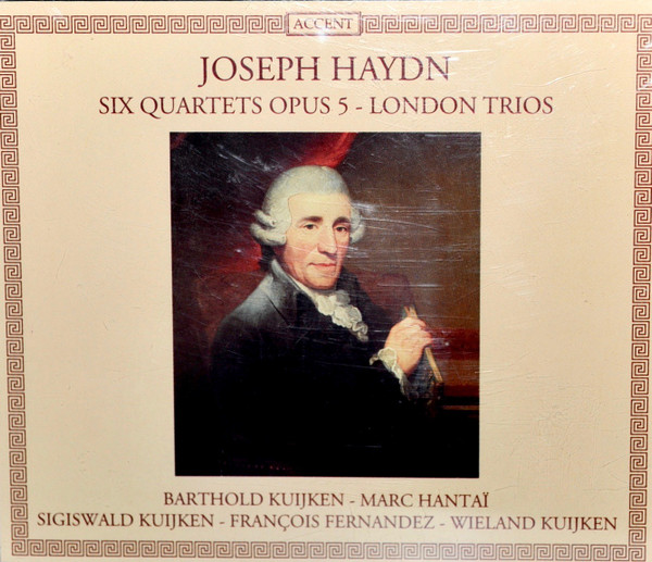 Joseph Haydn - Barthold Kuijken, Sigiswald Kuijken, Marc Hantaï, Wieland Kuijken, François Fernandez - Six Quartets Opus 5 - London Trios (2xCD, Album, RP) (Near Mint (NM or M-))
