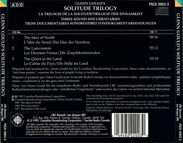 Glenn Gould - Glenn Gould's Solitude Trilogy (3xCD, Comp) (Near Mint (NM or M-)) - Image 3