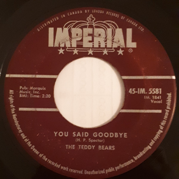 The Teddy Bears - If You Only Knew (The Love I Have For You) / You Said Goodbye (7", Single) (Very Good (VG)) - Image 2