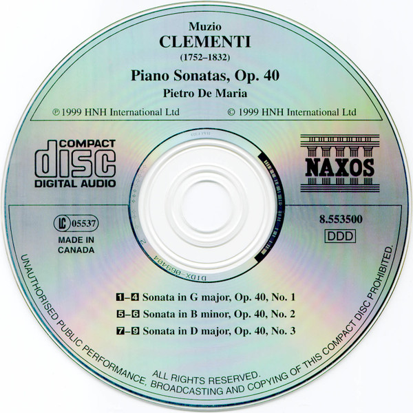 Muzio Clementi, Pietro De María - Piano Sonatas, Op. 40 (CD, Album) (Near Mint (NM or M-)) - Image 3