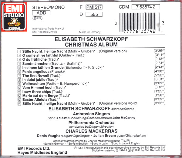 Elisabeth Schwarzkopf - The Christmas Album (CD, Album, Club, RE) (Near Mint (NM or M-)) - Image 2