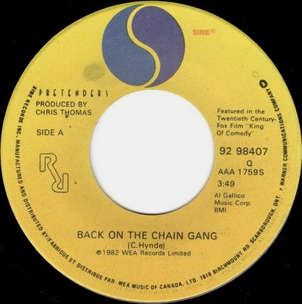 The Pretenders - Back On The Chain Gang (7", Single) (Near Mint (NM or M-))