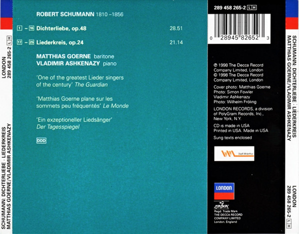 Robert Schumann - Matthias Goerne, Vladimir Ashkenazy - Dichterliebe • Liederkreis Op. 24 (CD, Album) (Near Mint (NM or M-)) - Image 2