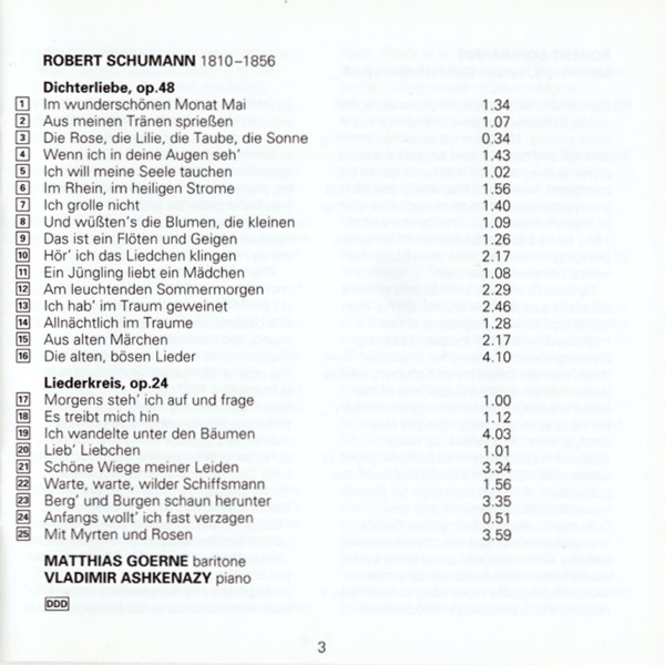 Robert Schumann - Matthias Goerne, Vladimir Ashkenazy - Dichterliebe • Liederkreis Op. 24 (CD, Album) (Near Mint (NM or M-)) - Image 5