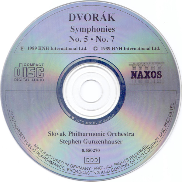 Antonín Dvořák, Slovak Philharmonic Orchestra, Stephen Gunzenhauser - Symphonies No.5, Op. 76 • No. 7, Op. 70 (CD, Album) (Near Mint (NM or M-)) - Image 3