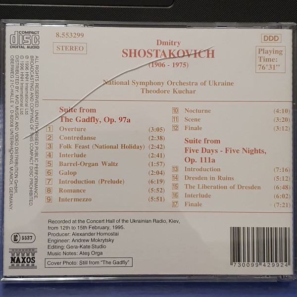 Dmitri Shostakovich, National Symphony Orchestra Of Ukraine, Theodore Kuchar - The Gadfly / Five Days - Five Nights (CD, Album) (Near Mint (NM or M-)) - Image 2