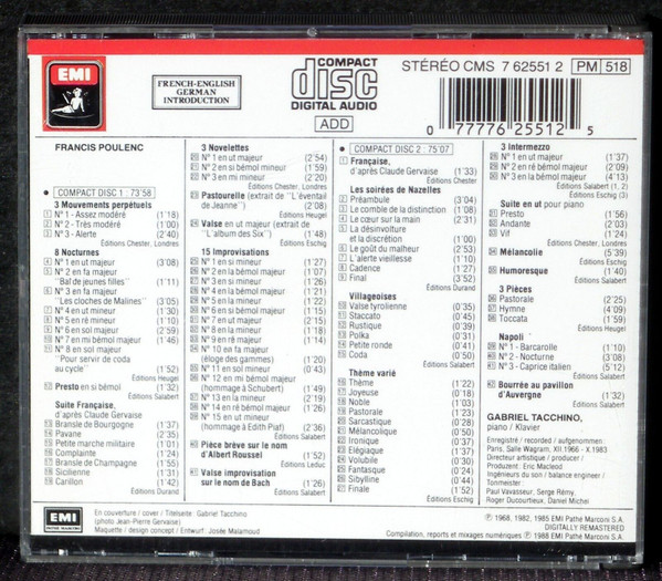 Francis Poulenc / Gabriel Tacchino - Oeuvres Pour Piano (2xCD, Comp, RM) (Near Mint (NM or M-)) - Image 2