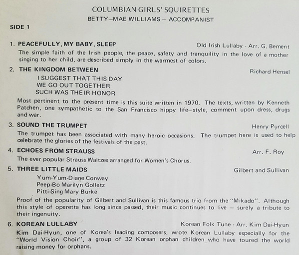 Columbian Girls' Choir / Columbian Girls' Squirettes - Untitled (LP) (Mint (M)) - Image 5