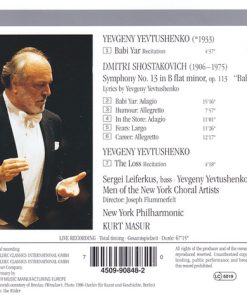 Alternative view of Dmitri Shostakovich - New York Philharmonic, Kurt Masur - Sergei Leiferkus, Евгений Евтушенко, New York Choral Artists - Symphony No. 13, "Babi Yar" (CD, Album, RE) (Near Mint (NM or M-))
