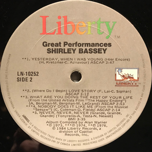 Shirley Bassey - Great Performances (LP, Comp) (Mint (M)) - Image 4