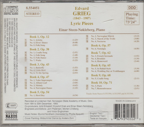 Edvard Grieg, Einar Steen-Nøkleberg - Lyric Pieces (Selection) (CD, Comp) (Near Mint (NM or M-)) - Image 2