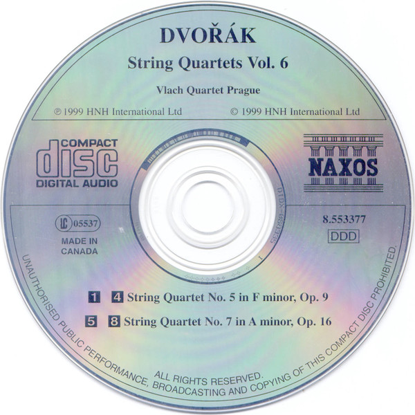 Antonín Dvořák, Vlach Quartet Prague - String Quartets Vol. 6 (No. 5 In F Minor, Op. 9 / No. 7 In A Minor, Op. 16) (CD, Album) (Near Mint (NM or M-)) - Image 3