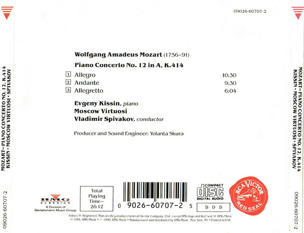Wolfgang Amadeus Mozart - Yevgeny Kissin, Moscow Virtuosi, Vladimir Spivakov - Piano Concerto No. 12 (CD, Album) (Near Mint (NM or M-)) - Image 2