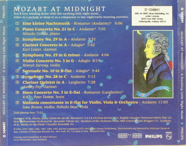 Wolfgang Amadeus Mozart - Mozart At Midnight (CD, Album, Comp, Club) (Near Mint (NM or M-)) - Image 2