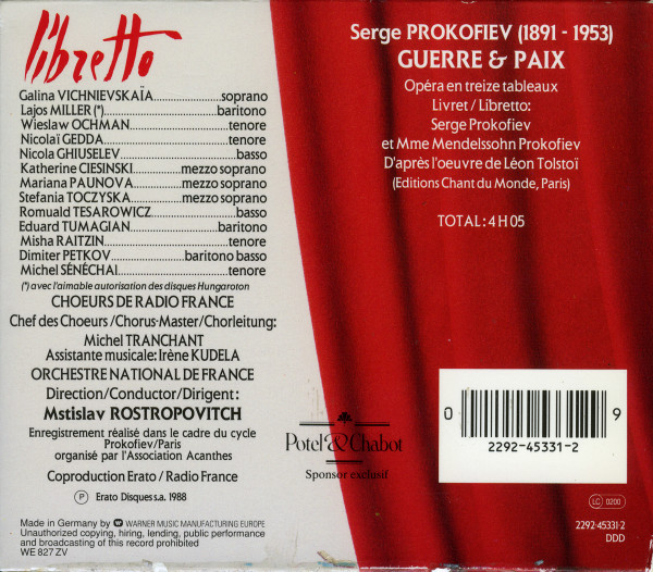 Sergei Prokofiev, Galina Vishnevskaya / Lajos Miller / Wiesław Ochman / Nicolai Gedda / Nicola Ghiuselev, Chœur de Radio France, Orchestre National De France, Mstislav Rostropovich - Guerre & Paix = War And Peace (4xCD, Album, RE, Sli) (Near Mint (NM or M-)) - Image 2