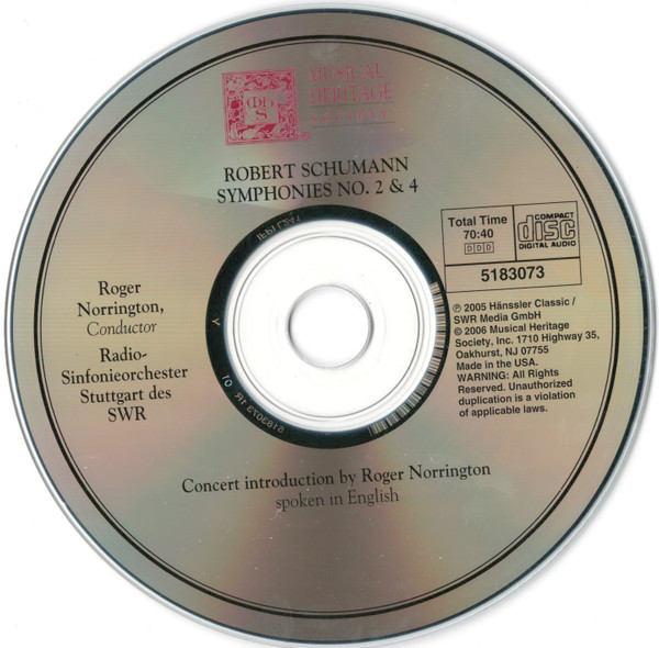 Robert Schumann - Roger Norrington, Radio-Sinfonieorchester Stuttgart - Symphonies No. 2 & No. 4 (CD, RE) (Mint (M)) - Image 3