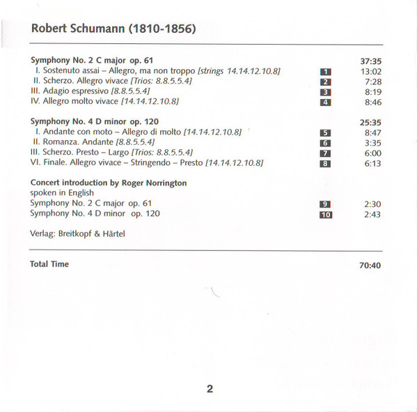 Robert Schumann - Roger Norrington, Radio-Sinfonieorchester Stuttgart - Symphonies No. 2 & No. 4 (CD, RE) (Mint (M)) - Image 5