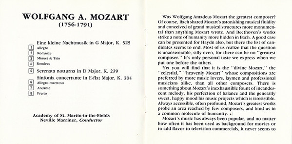 Wolfgang Amadeus Mozart - The Academy Of St. Martin-in-the-Fields / Sir Neville Marriner - Eine Kleine Nachtmusik (CD) (Near Mint (NM or M-)) - Image 4