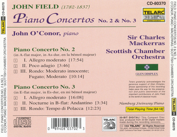 John Field (2) - John O'Conor, Sir Charles Mackerras, Scottish Chamber Orchestra - Piano Concertos No. 2 & No. 3 (CD, Album) (Near Mint (NM or M-)) - Image 2