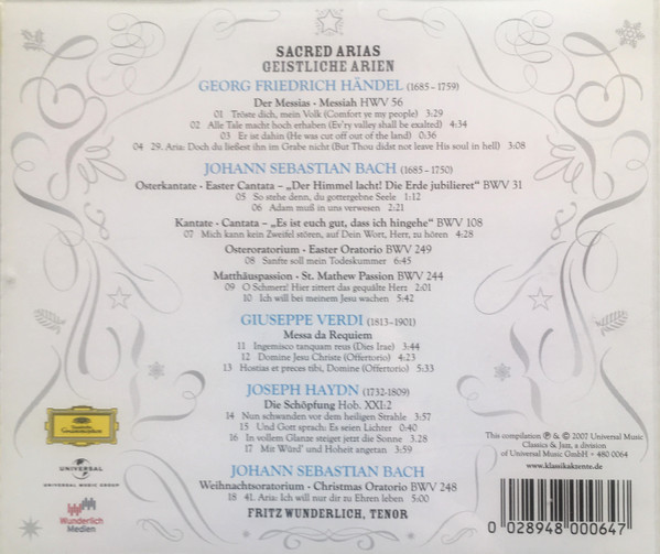 Fritz Wunderlich - Sacred Arias. Geistliche Arien (CD, Comp, Mono) (Near Mint (NM or M-)) - Image 2