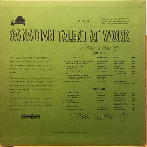 Various - Canadian Talent At Work (LP, Transcription) (Mint (M)) - Image 2