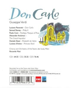 Alternative view of Giuseppe Verdi - Luciano Pavarotti · Samuel Ramey · Daniela Dessì · Luciana D'Intino · Paolo Coni · Coro Del Teatro Alla Scala And Orchestra Del Teatro Alla Scala · Riccardo Muti - Don Carlo (3xCD, Album, RE + Box) (Near Mint (NM or M-))