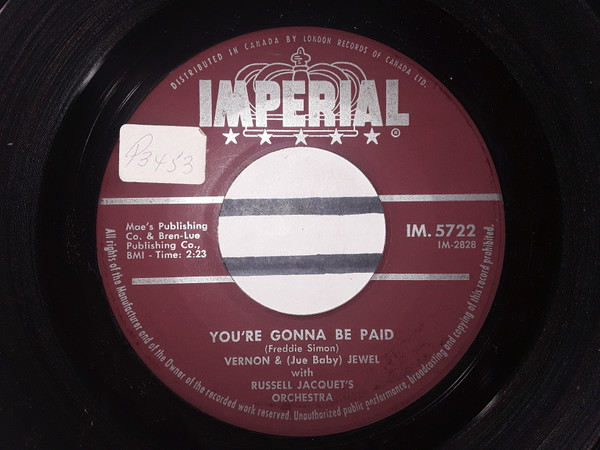 Russell Jacquet & His Orchestra, Vernon Garrett, Baby Jewel - Sail On / You're Gonna Be Paid (7", Single) (Very Good Plus (VG+)) - Image 2