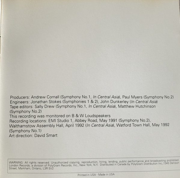 Alexander Borodin, Vladimir Ashkenazy, Royal Philharmonic Orchestra - Symphonies 1 & 2 / In the Steppes of Central Asia = Eine Steppenskizze aus Mittelasien (CD) (Near Mint (NM or M-)) - Image 3
