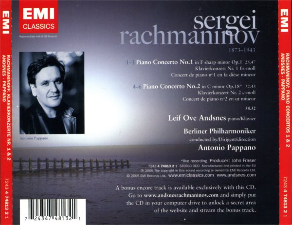 Sergei Vasilyevich Rachmaninoff - Leif Ove Andsnes, Berliner Philharmoniker, Antonio Pappano - Piano Concertos 1 & 2 (CD, Album) (Near Mint (NM or M-)) - Image 4
