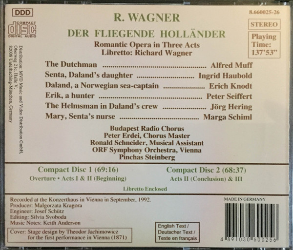 Richard Wagner - Magyar Rádió És Televízió Énekkara / ORF Symphonieorchester / Pinchas Steinberg - Der Fliegende Holländer (2xCD) (Near Mint (NM or M-)) - Image 2