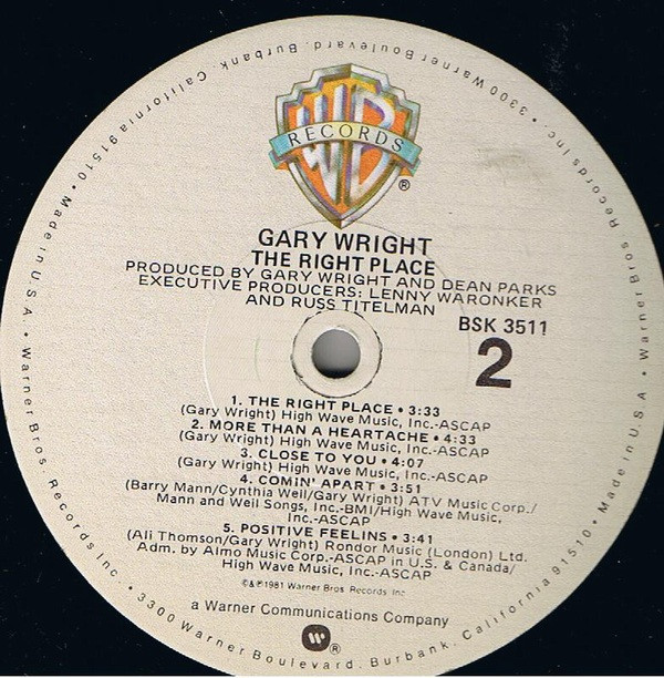 Gary Wright - The Right Place (LP, Album, Win) (Mint (M)) - Image 4