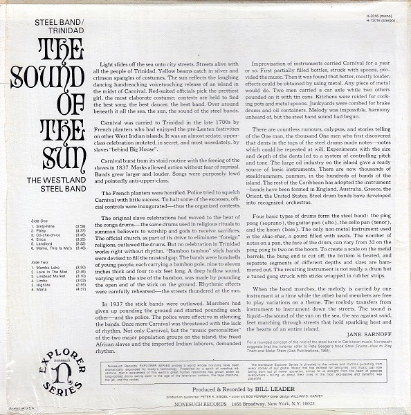 The Westland Steel Band - The Sound Of The Sun (Steel Band / Trinidad) (LP, Album, RP) (Mint (M)) - Image 2
