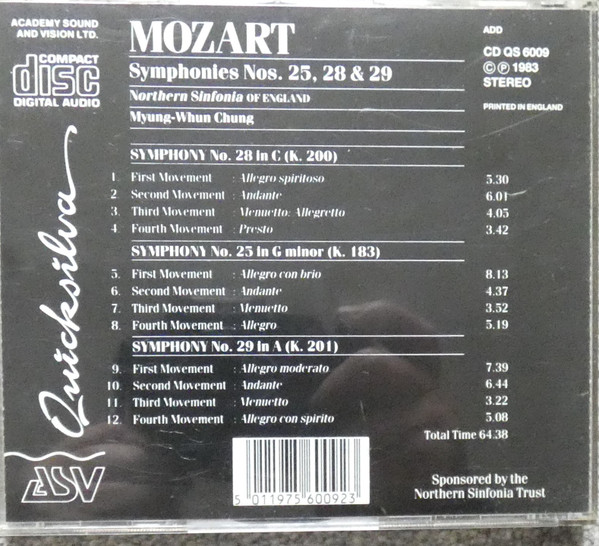Wolfgang Amadeus Mozart, Northern Sinfonia, Myung-Whun Chung - Symphonies Nos.25,28 & 29 (CD) (Near Mint (NM or M-)) - Image 2