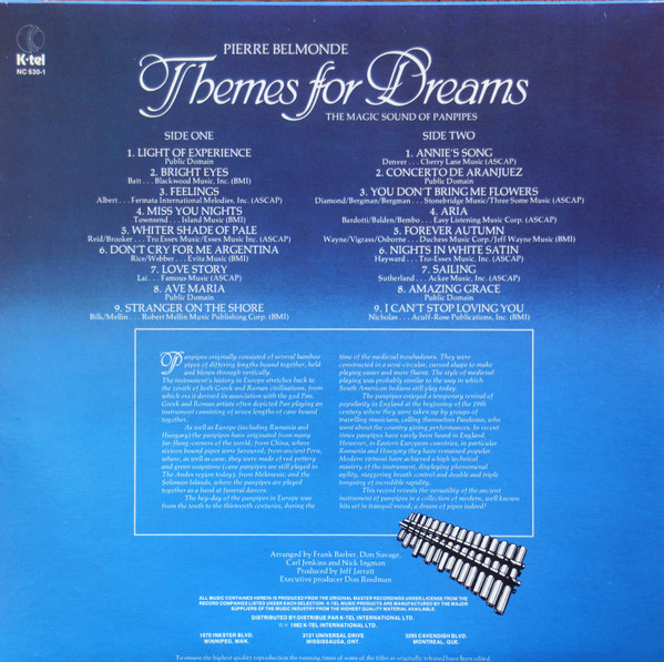 Pierre Belmonde - Themes For Dreams - The Magic Sound Of Panpipes (LP) (Mint (M)) - Image 2