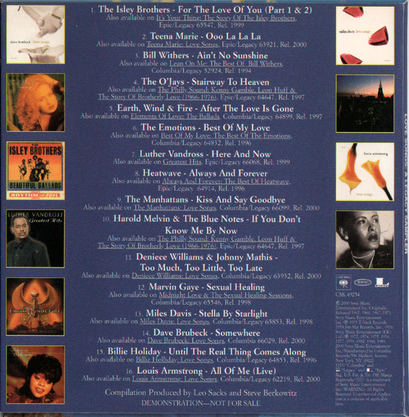 Various - Love Songs: A Legacy Sampler (CD, Comp, Promo, RM, Car) (Near Mint (NM or M-)) - Image 2
