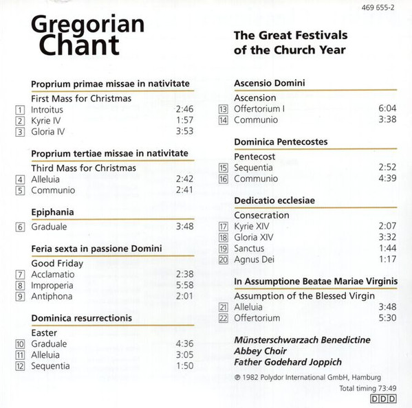 Choralschola Der Benediktinerabtei Münsterschwarzach, Godehard Joppich - Gregorian Chant (The Great Festivals Of The Church Year) (CD, Album) (Near Mint (NM or M-)) - Image 5