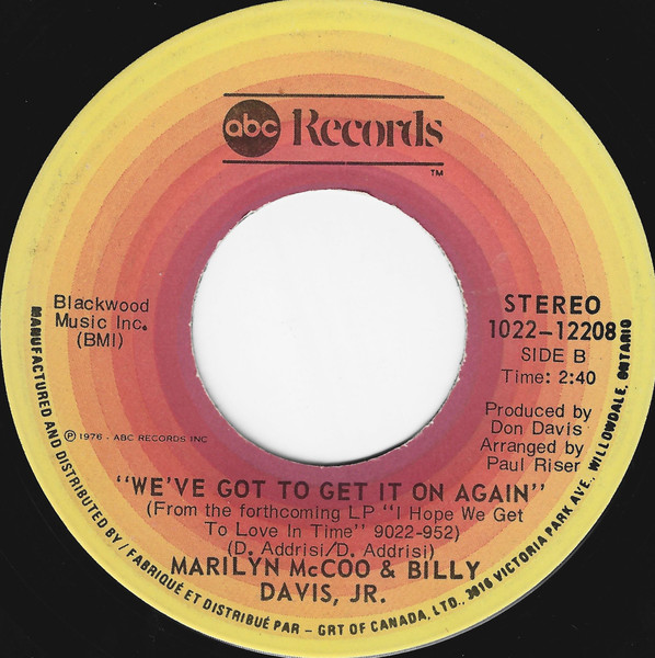 Marilyn McCoo & Billy Davis Jr. - You Don't Have To Be A Star (To Be In My Show) / We've Got To Get It On Again (7", Single) (Near Mint (NM or M-)) - Image 2