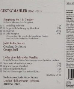 Alternative view of Gustav Mahler, Judith Raskin, Frederica von Stade, The Cleveland Orchestra, George Szell, London Philharmonic Orchestra, Andrew Davis - Symphony No. 4 / Lieder Eines Fahrenden Gesellen (CD, Comp, RE, RM) (Near Mint (NM or M-))