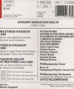 Alternative view of Johann Sebastian Bach - Philharmonia Orchestra, Otto Klemperer, Philharmonia Chorus, Peter Pears, Dietrich Fischer-Dieskau, Elisabeth Schwarzkopf, Christa Ludwig, Nicolai Gedda, Walter Berry - Matthäus-Passion = St. Matthew Passion = La Passion Selon Saint Matthieu (3xCD, Album, RE, RM) (Near Mint (NM or M-))