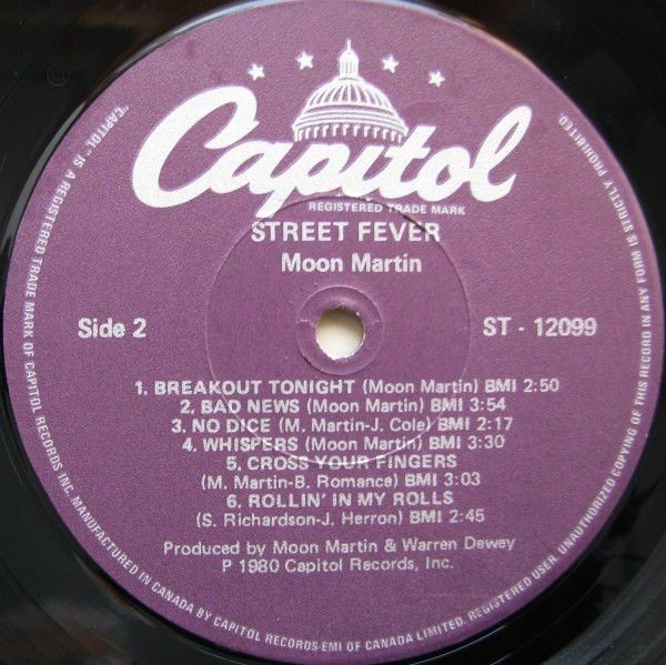 Moon Martin - Street Fever (LP, Album) (Mint (M)) - Image 4