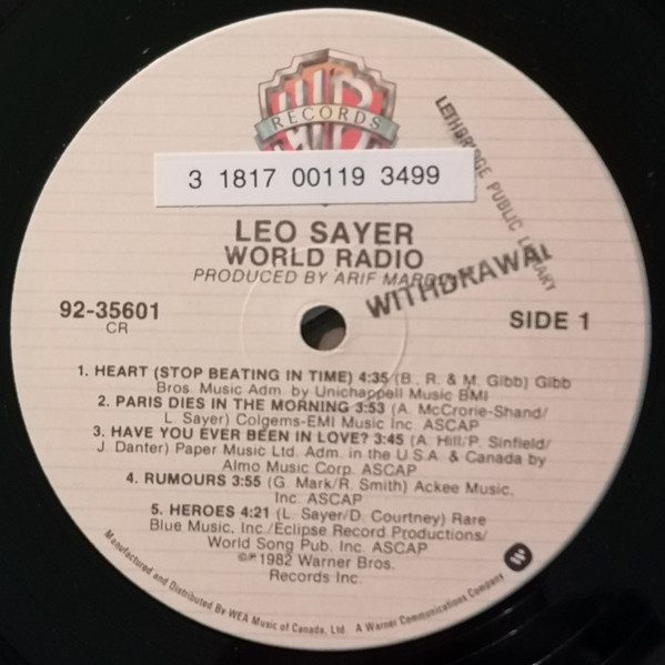 Leo Sayer - World Radio (LP, Album) (Mint (M)) - Image 3