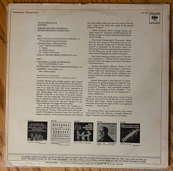 Eugene Ormandy, The Philadelphia Orchestra - Favorite Selections From Fantasia (LP, Comp) (Mint (M)) - Image 2