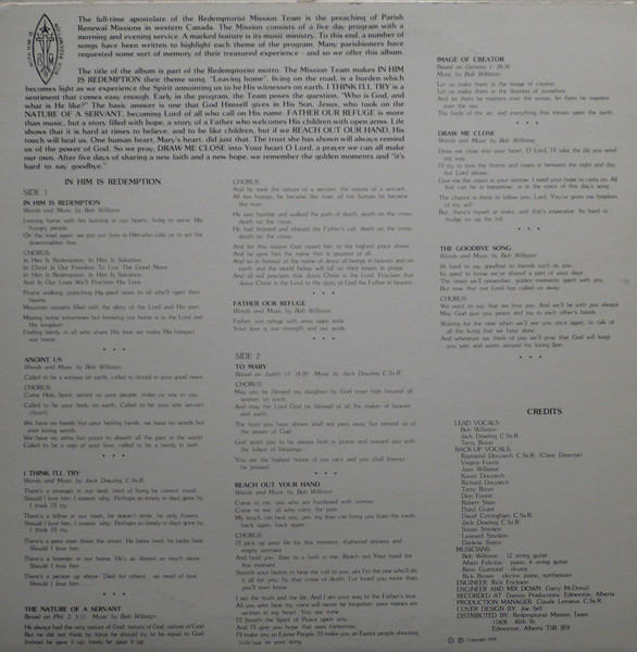 The Redemptorist Mission Team - In Him Is Redemption (LP, Album) (Mint (M)) - Image 2
