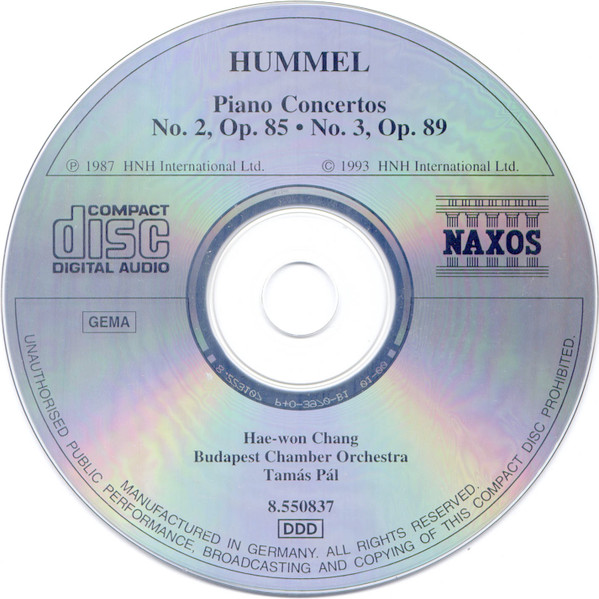 Johann Nepomuk Hummel, Hae-Won Chang, Budapest Chamber Ensemble, Tamás Pál - Piano Concertos No. 2, Op. 85 • No. 3, Op. 89 (CD, Album, RE) (Near Mint (NM or M-)) - Image 3