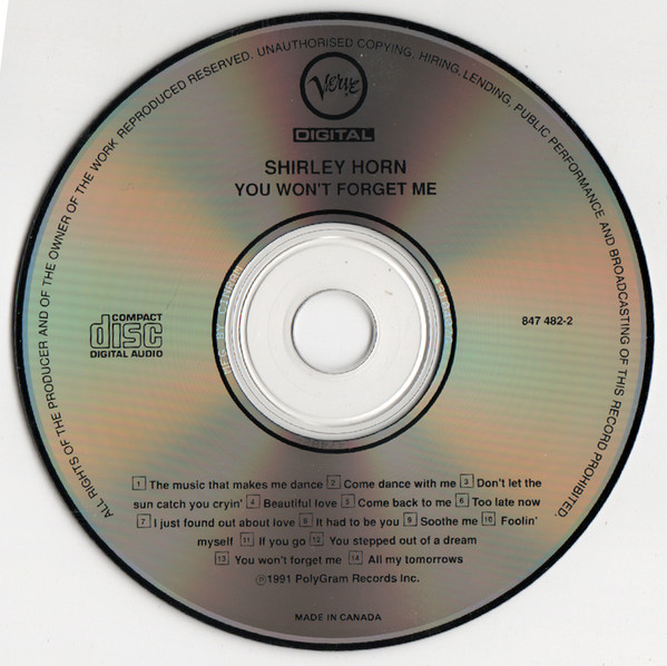 Shirley Horn - You Won't Forget Me (CD, Album) (Near Mint (NM or M-)) - Image 3