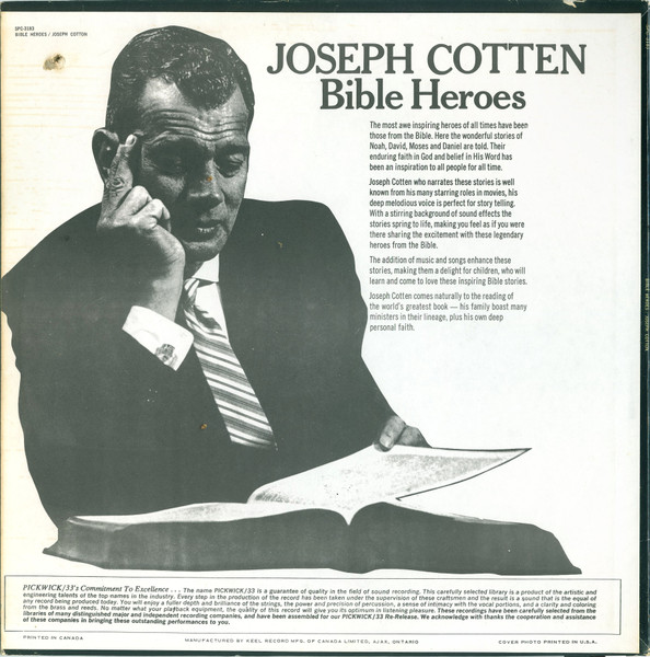 Joseph Cotten - Bible Heroes In Story And Song (LP) (Mint (M)) - Image 2