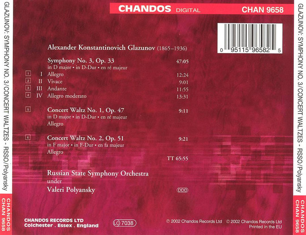 Alexander Glazunov - Russian State Symphony Orchestra, Valery Polyansky - Symphony No. 3 / Concert Waltzes Nos 1 & 2 (CD, Album) (Near Mint (NM or M-)) - Image 3